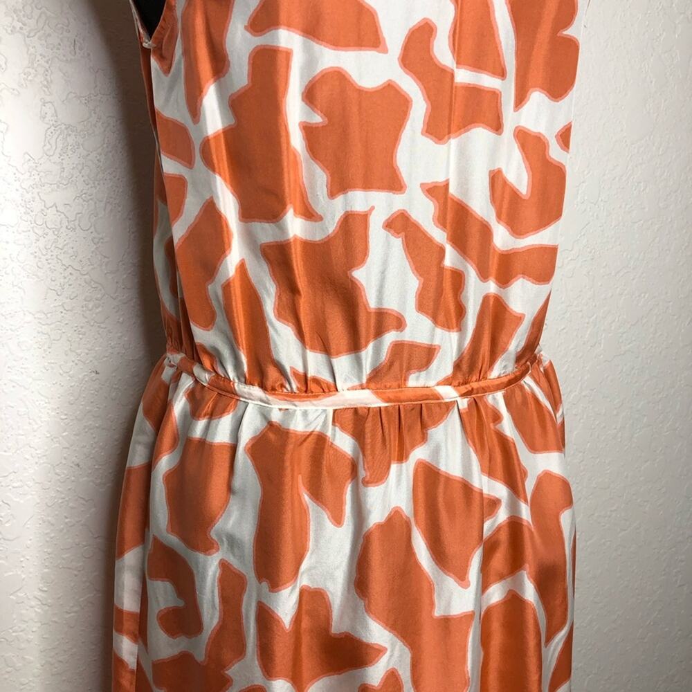 LOFT orange cream ruffle trim button front silk dress size 6 Petite 6P - Picture 11 of 16
